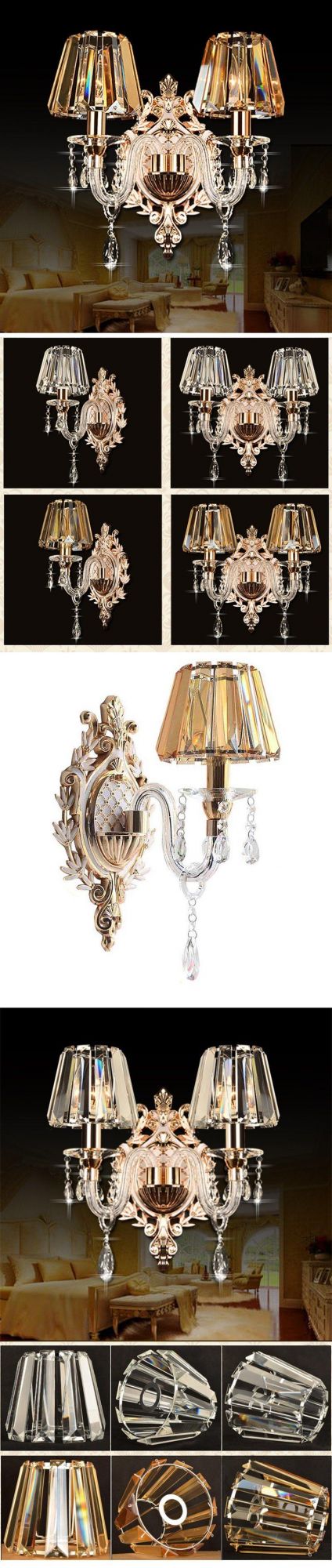 Customized Black Fabric Lamp Shade Antique Crystal Bronze Wall Lamp