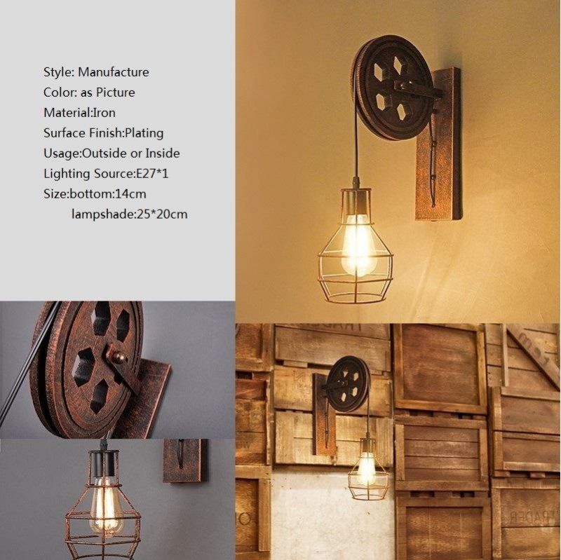 Indoor or Outdoor American Iron Retro Square Wall Lamps with Glass Lampshade for Home Decoration