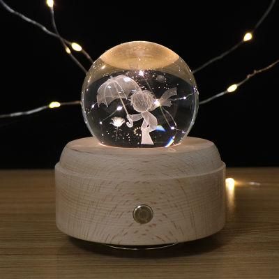 Best Selling Prince 3D Glass Ball Lamp Gift LED Wood Base Desk Table Lamp Night Light with Music Box