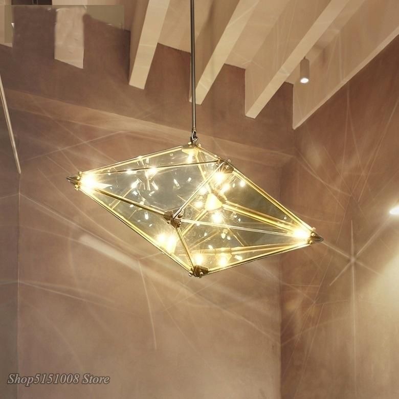 Post-Modern LED Diamond Glass Pendant Lights Restaurant Rhombic Polyhedron Hanging Lamps (WH-GP-98)