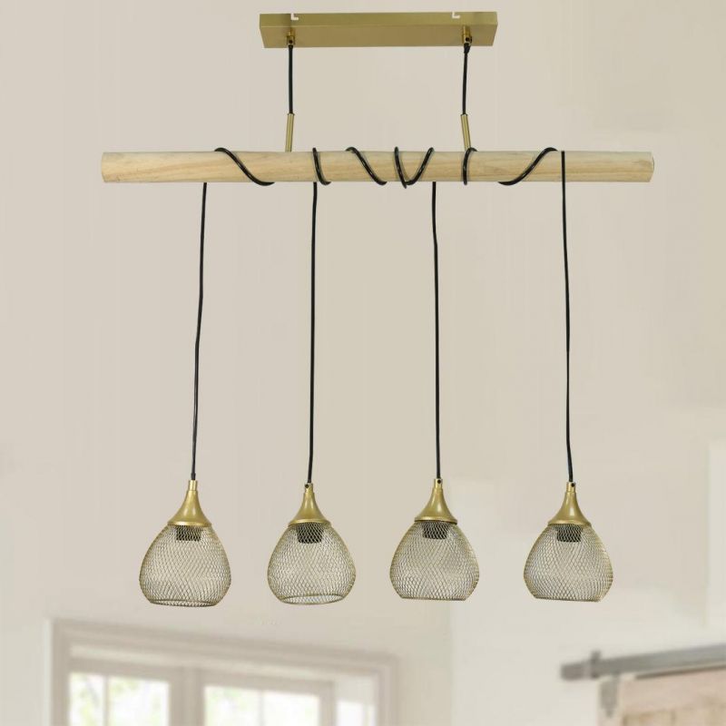 Nordic Light Luxury Wrought Iron Restaurant Chandelier American Minimalist Bar Milk Tea Cashier Window Lamp Wood Pendant