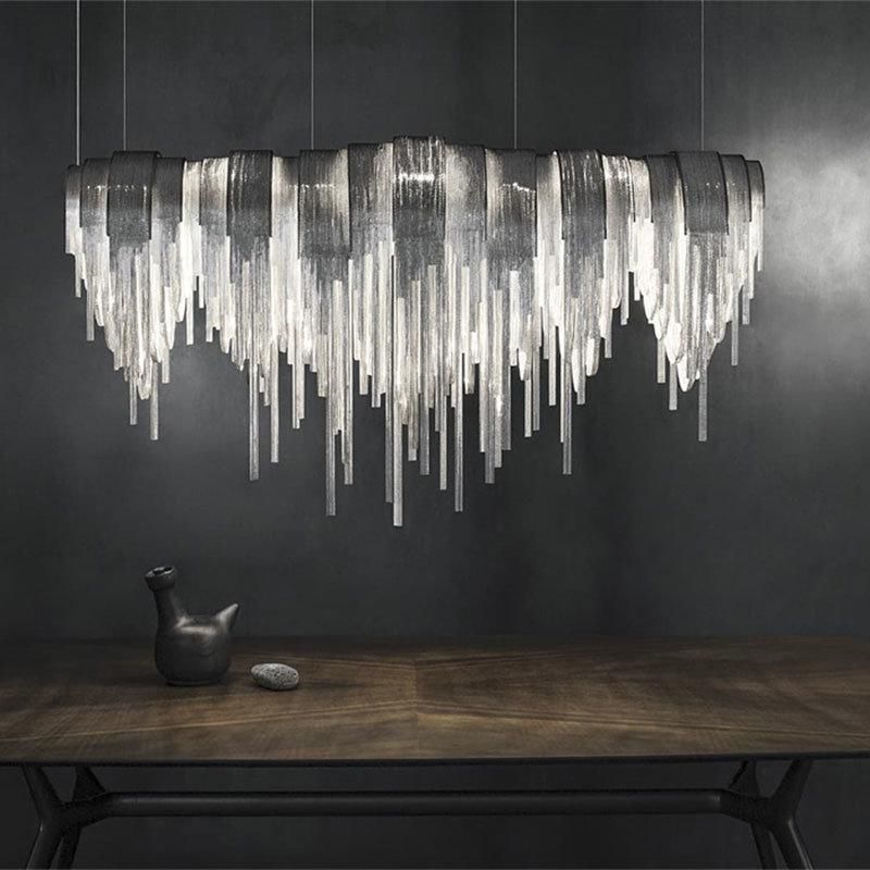 2022 Modern Restaurant Lamp LED Hotel Crystal Chandelier Luxury Home Pendant Light Contemporary Oval Aluminum Chain Chandelier