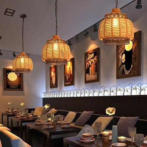 Indoor Lighting Pendant Lamp Rattan Pendant Light Hemp Rope Kitchen Pendant Lighting