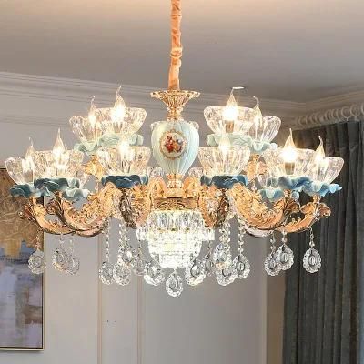 Crystal Chandelier European Living Room LED Lamp Villa Dining Room Pendant Light