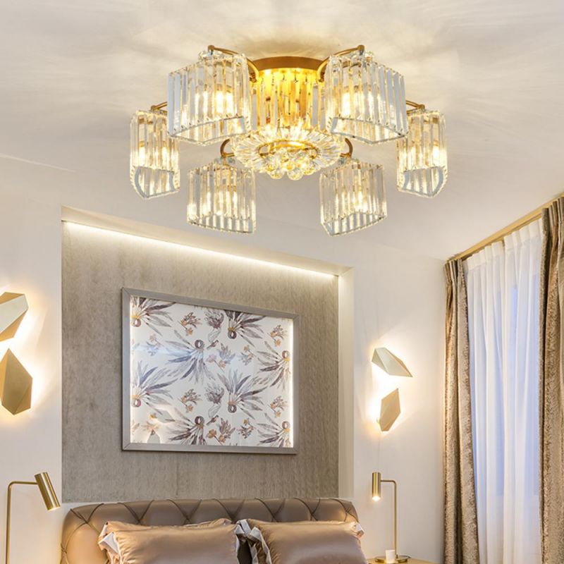 Crystal Ceiling Lights for Living Room Circle Gold Black LED Flush Mount Ceiling Light (WH-CA-79)