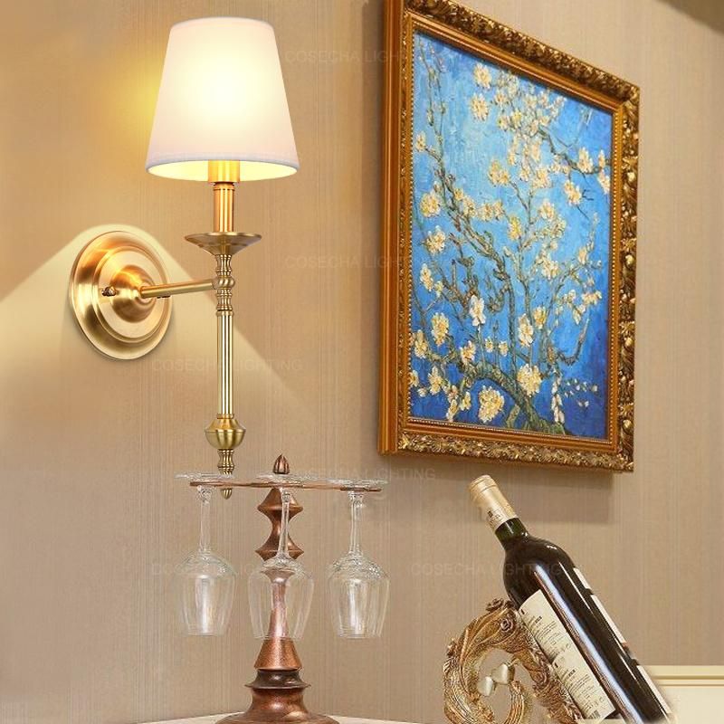 Noble Copper Wall Lights with Fabric Shade for Bedroom Hallway Gold Luxury Brass Wall Sconce (WH-OR-82)