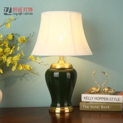 White Bell Shade Dark Green Ceramic Table Lamp (TL8062)