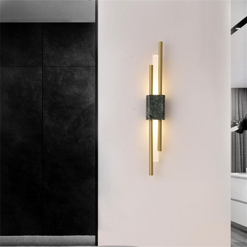 All Copper Nordic Modern Simple Marble Strip Wall Lamp Bedroom Bedside Lamp Living Room TV Background Wall Lamp
