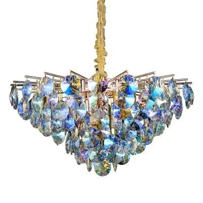 Postmodern Living Room Copper Branch LED Light Artistic Dining Room Brass Luxury Blue Crystal Chandelier