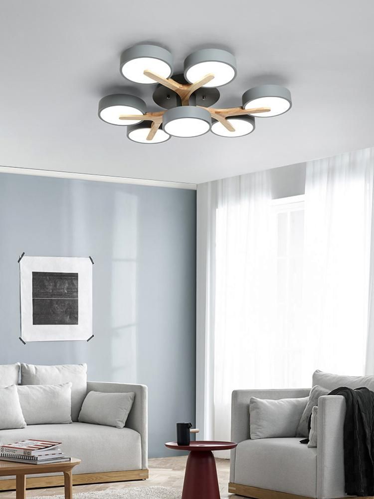 Modern LED Ceiling Lamps for Living Room Bedroom Kitchen Home Surface Mount Nordic Style Wooden Chandelier (WH-WA-22)