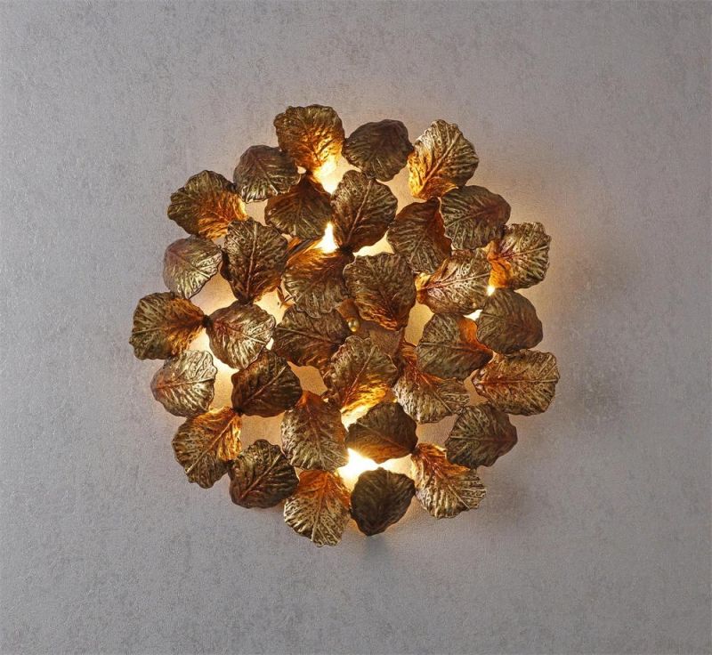 2022 Luxury Decorative Contemporary Gold Brass Leaf Dinning Room Hotel Lobby Wall Lamp
