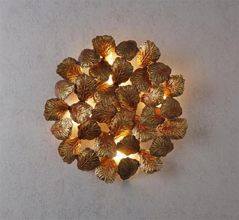 2022 Luxury Decorative Contemporary Gold Brass Leaf Dinning Room Hotel Lobby Wall Lamp