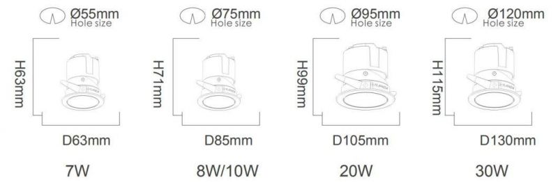 20 Watt LED Hotel Spotlight Embedded Anti-Glare Wall Washer Ceiling Light