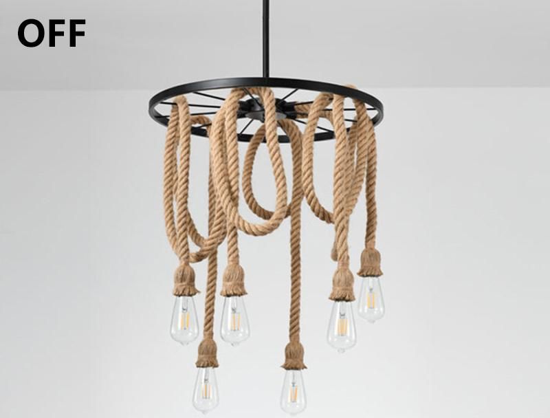 Vintage Hemp Rope Chandelier Lamp Hanging Pendant Light Ceiling Lights Indoor Decoration Lighting