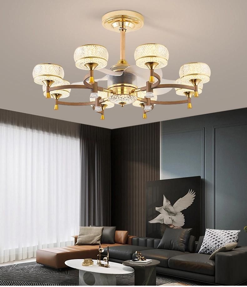 Drop Shipping Home Stealth Ceiling Fan with LED Light Remote Control Crystal Chandeliers Luxury