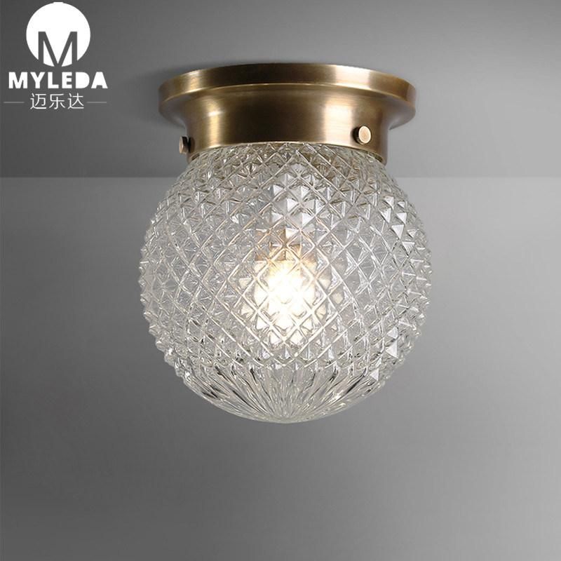 Brass Semi Flush Industrial Ceiling Light Glass Globe Lighting