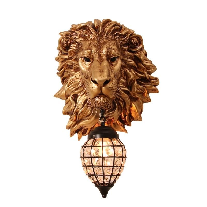 European Retro Gold Lion Wall Lamp Vintage Crystal Wall Sconce Light (WH-OR-65)