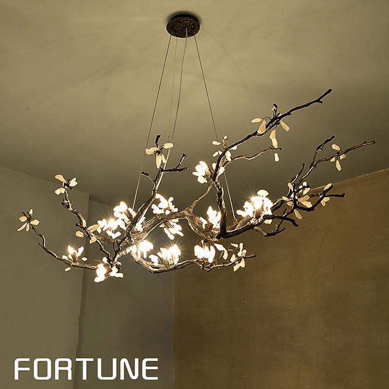 Chinese Style Dining Room Light with Brass Branch Plum Chandelier