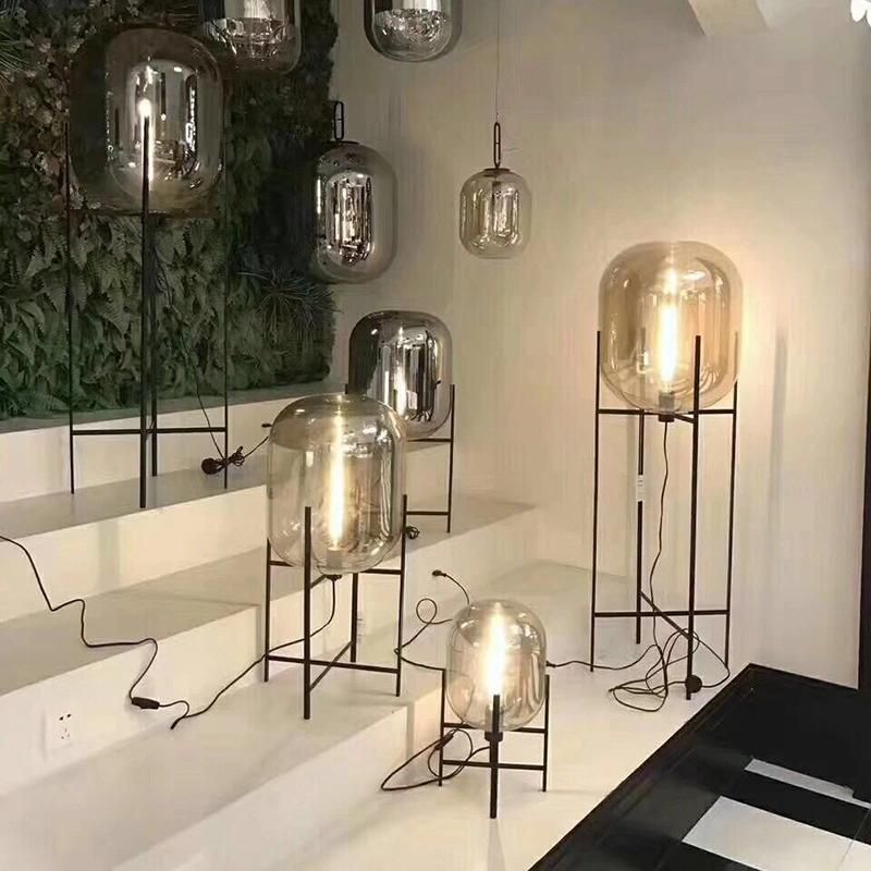 Home Deco Lighting Fixtures LED Living Room Bedroom Smoke Gray Glass Standing Lamp (WH-MFL-28)