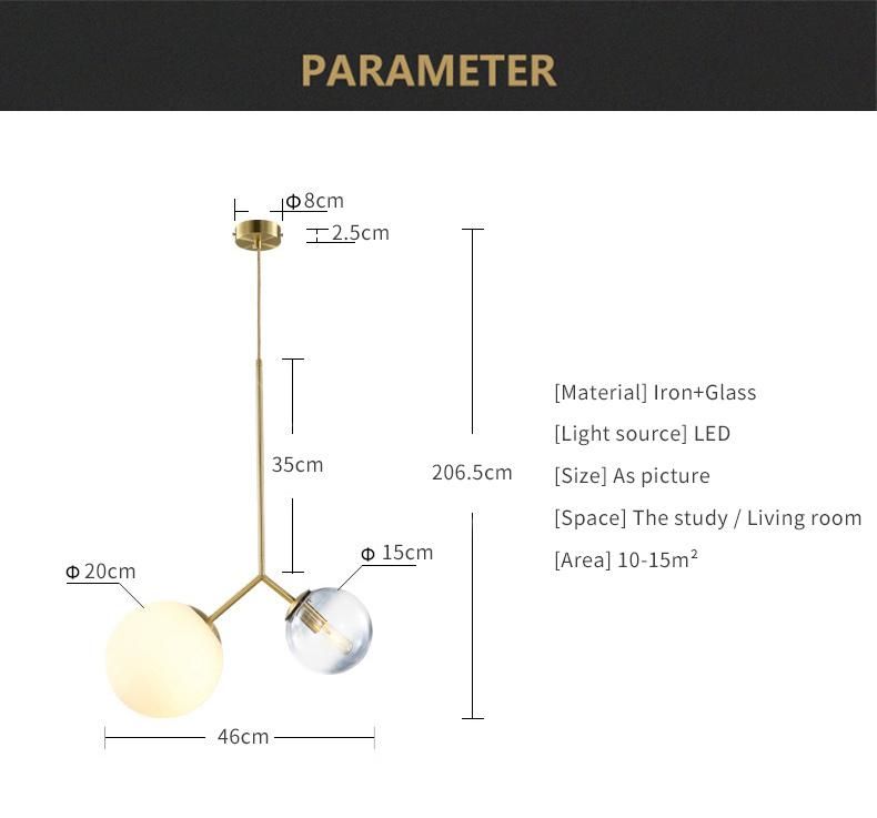 Modern Iron Pendant Lamps Decorative Restaurant Abelone Asymmetry Dual Globe Glass Pendant Light (WH-AP-299)