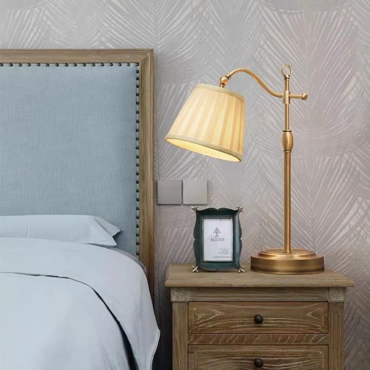 American Nordic Small Table Lamp Bedroom Creative Retro Simple Modern Warm European Light Luxury Pleated Bedside Lamp