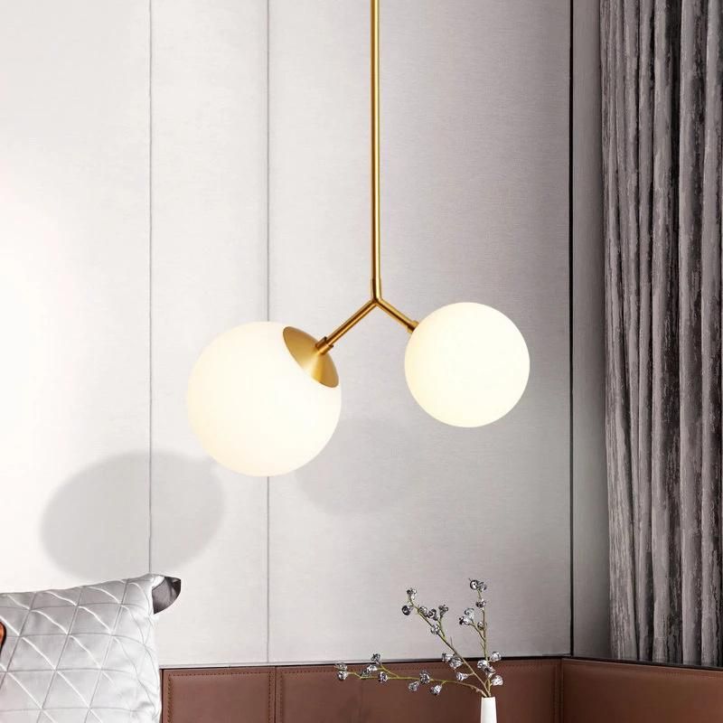 Modern Iron Pendant Lamps Decorative Restaurant Abelone Asymmetry Dual Globe Glass Pendant Light (WH-AP-299)