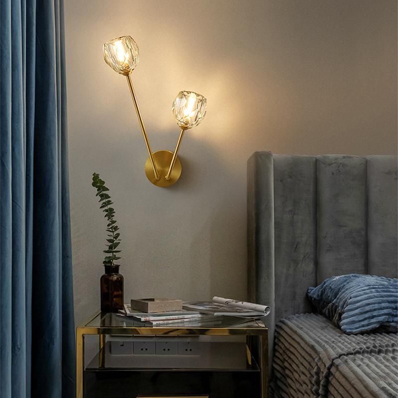 Living Room Bedroom Light Double Head Creative Modern Simple Copper Crystal Wall Lamp