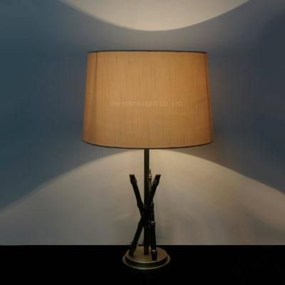 Decorative Fabric Shade Bamboo Shape Resin Table Lamp for Hotel Guestroom