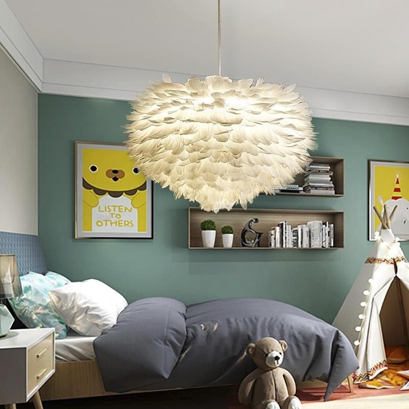 Round Feather Pendant Lamp for Kids Room Children Room Indoor Home Decor (WH-AP-78)