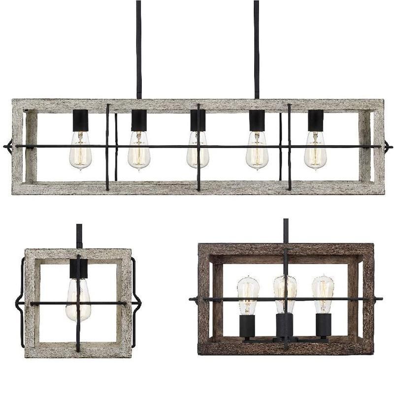 Rectangular Wood Grain Pendant Light Kitchen Dining Room Bar Industrial Chandelier