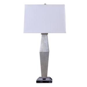 Simple Silvery Body Hotel Table Lamp with Power Outlet in The Base