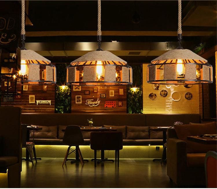 Loft Hemp Rope Chandelier Lighting Industrial Vintage Lamp Clothing Store Restaurant Light (WH-VP-145)