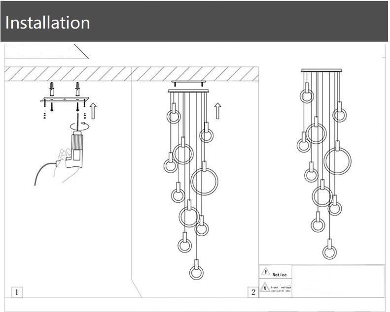 Home Decoration Stairway LED Indoor Lighting Circle pendant Lamp Chandelier