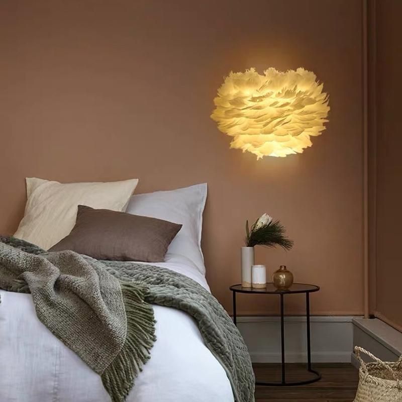 Nordic Pure White Feather Light Wall Lamp Romantic Sconces Lamp for Bedside Lighting (WH-OR-142)