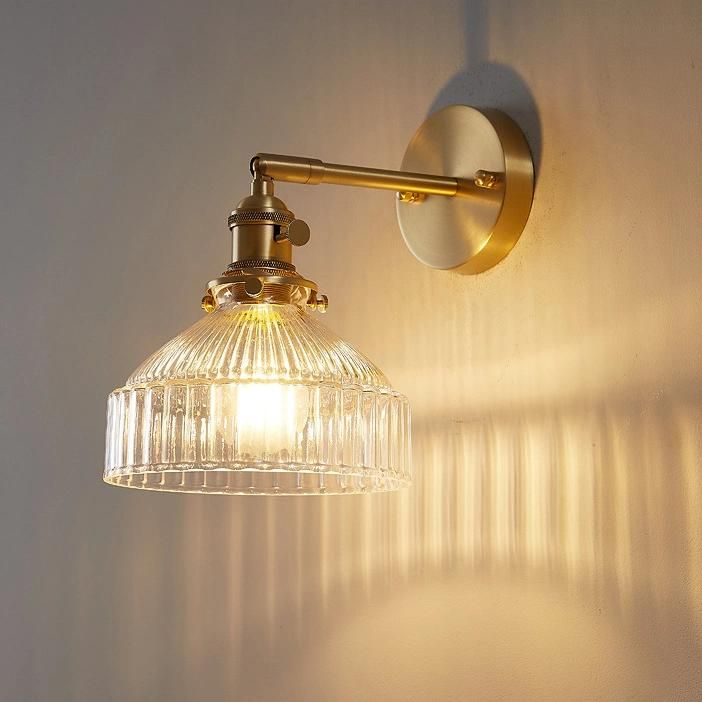 Nordic Postmodern Bedroom Bedside Glass Wall Lamp Light Luxury Copper Lamp