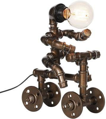 Industrial Antique Iron Metal Robot Pipe Desk Table Lamp for Room Decor DIY New Year Gifts