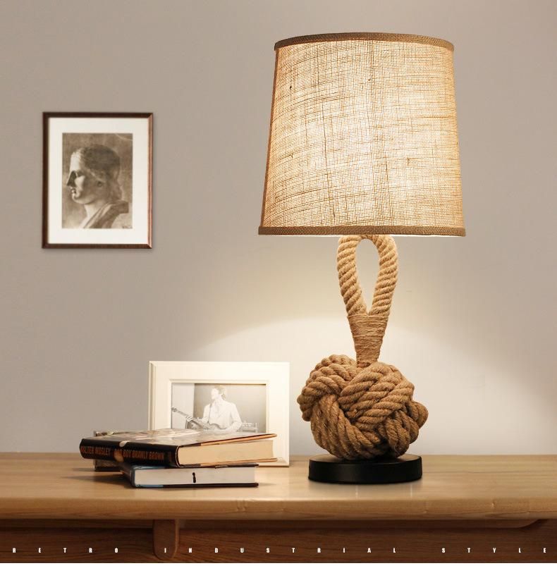 American Table Lamp Retro Rope Cloth Loft Art Bedside Lamp Bedroom Rope Table Light (WH-VTB-33)