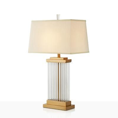 Modern Bedroom Bedside Glass Desk Table Lamp with Fabric Shade