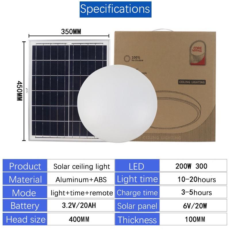 Hose Room Lighting System Energy Saving Lamp Garden Remote Control Flood Spotligt Canopy Highbay Lights 200W Solar LED Ceiling Lantern