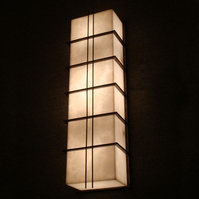 Antique Painted Steel Frame and Alabaster Shade Wall Lamp.