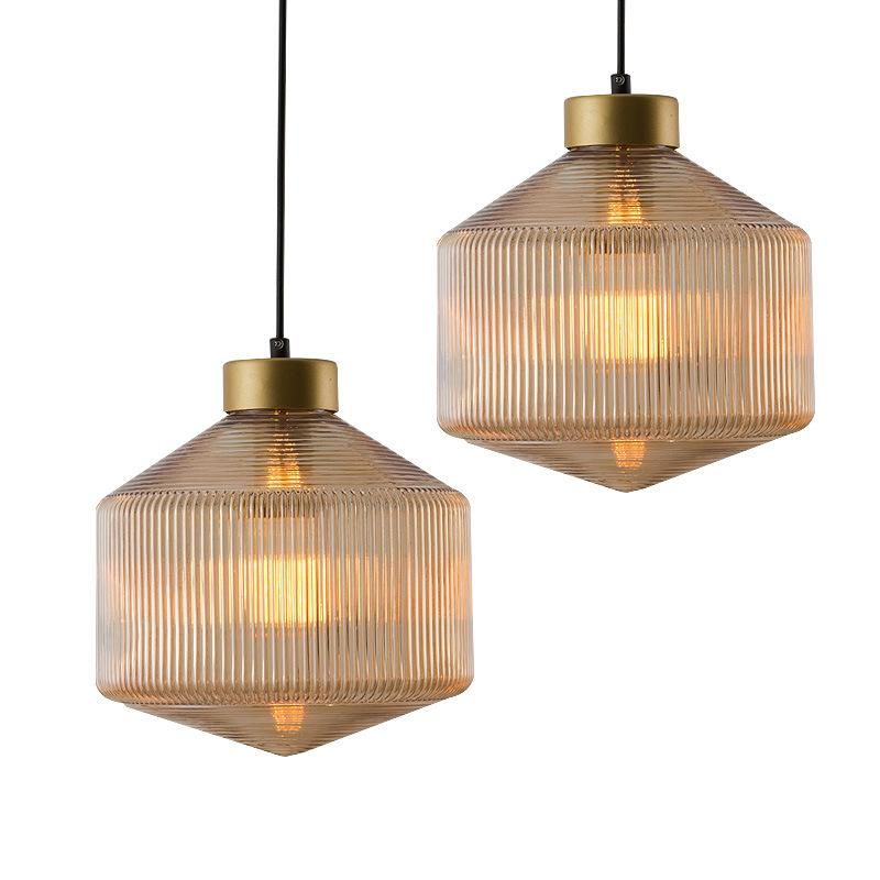 Nordic Simple Luxury Pendant Lights Counter Gustaof Drum Shaped Patterned Glass Pendant Light (WH-AP-296)