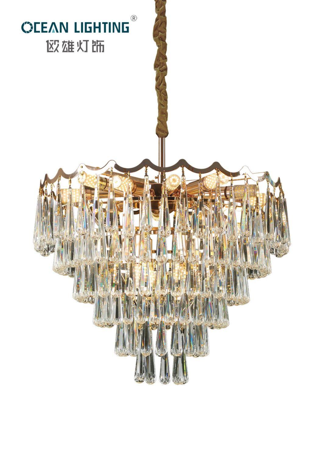 Golden Warm Lighting Multi-Storey Iron E14X24 LED Crystal Chandelier Luxury