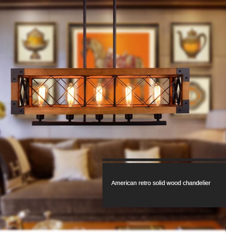 Retro LED Pendant Light American Nordic Loft Wood Pendant Light Indoor Industrial Decor Lamp (WH-VP-82)
