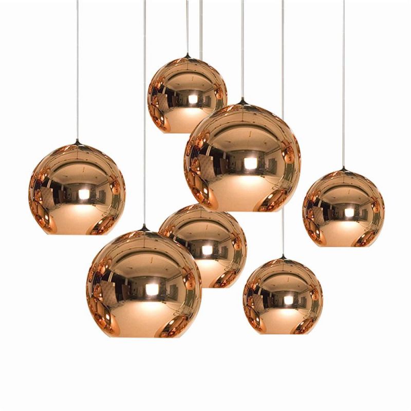 LED Chandelier Modern Glass Ball Pendant Lamp Luster Copper Sliver Shade Mirror Hanging Lamp Home Decor Light Fixtures