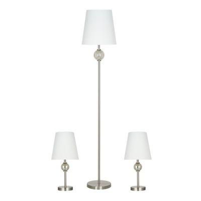 Transitional 3-Piece Brushed Nickel Finish LED Light Table Lightings and Floor Lamps