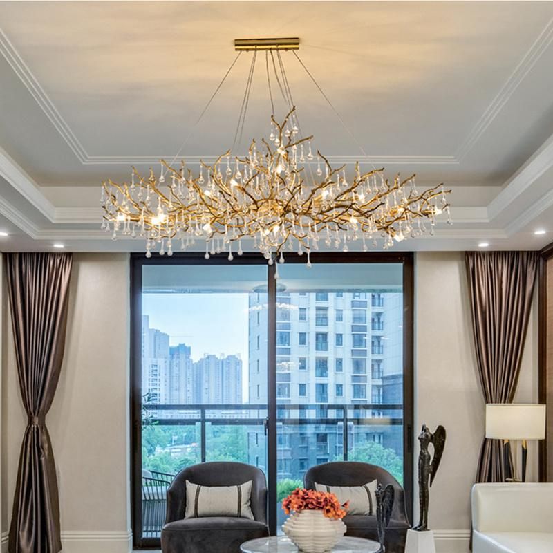 Chandelier All Copper Branches Long Dining Room Crystal Pendant Lamp