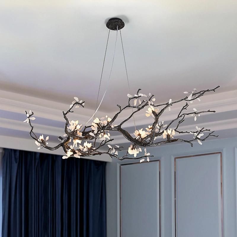 Chinese Style Dining Room Light with Brass Branch Plum Chandelier