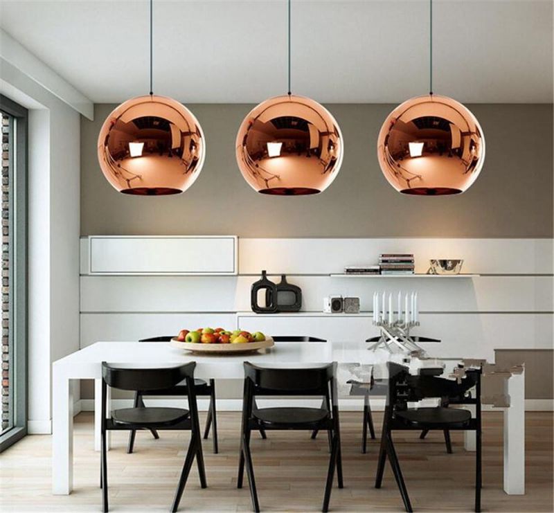 LED Chandelier Modern Glass Ball Pendant Lamp Luster Copper Sliver Shade Mirror Hanging Lamp Home Decor Light Fixtures