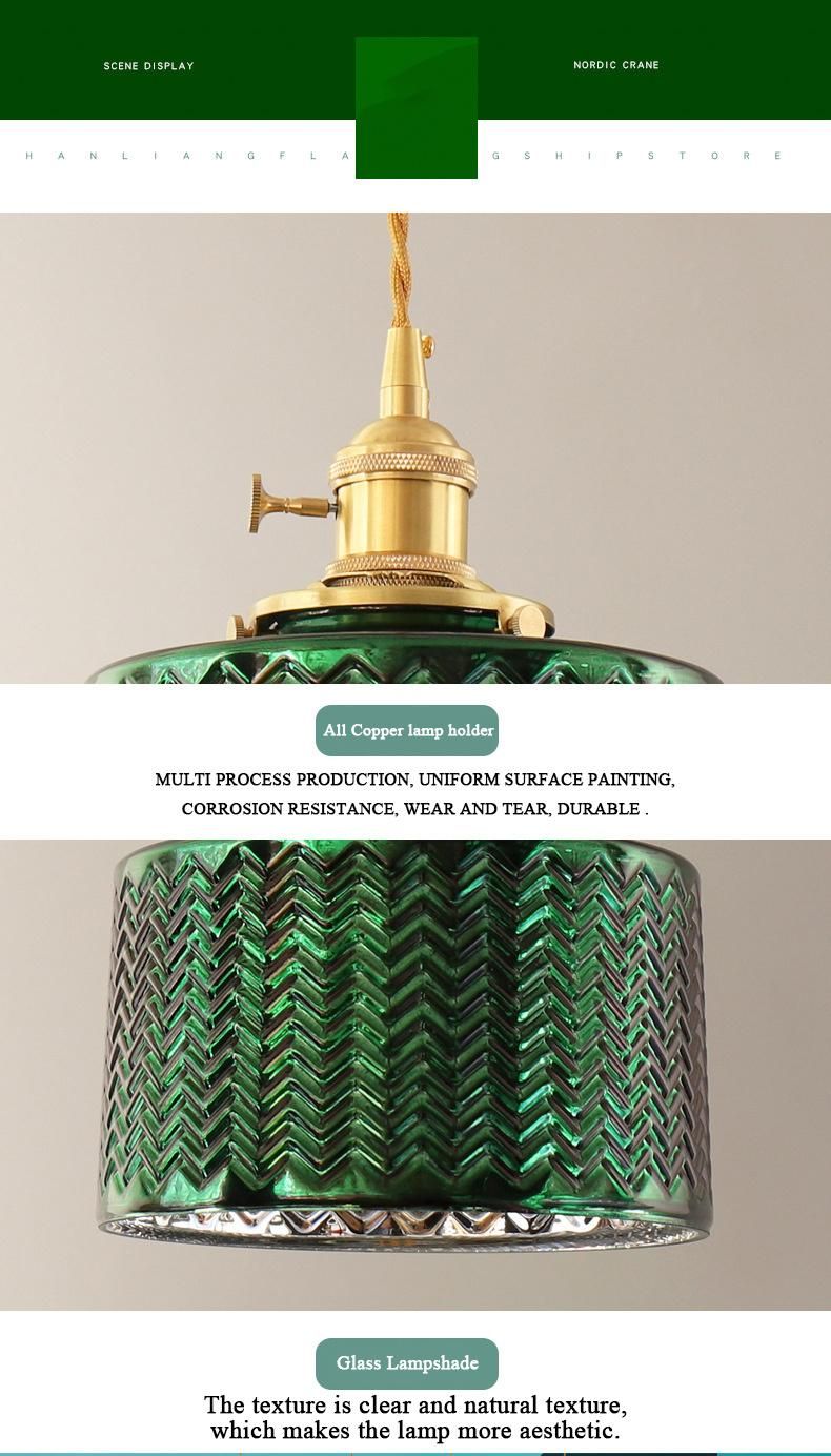 LED Simple Green Brass Glass Art Elegant Decorative Light Chandelier