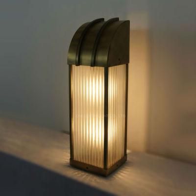 Brass Copper Finish Interior Glass Shade and Metal Housing Table Lamp Lantern